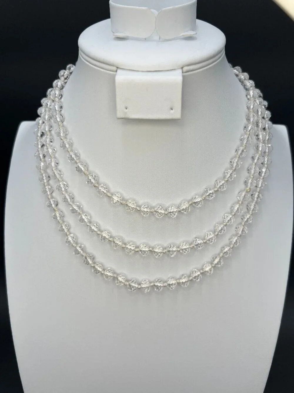 Vintage 1950s Clear Glass Bead Necklace Long 57” Strand Faceted Endless - Picture 1 of 5